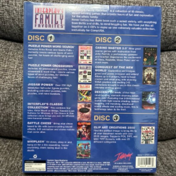 FACTORY SEALED Interplay's Family Favorites Comp USA Exclusive 1996 NIB - Picture 2 of 2
